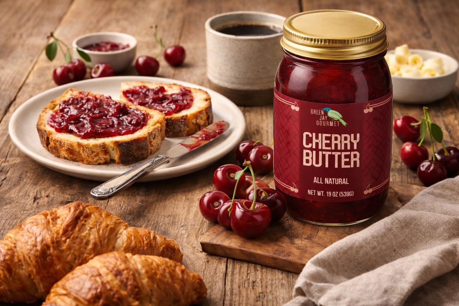Green Jay Gourmet Cherry Butter - All-Natural, Gluten-Free Fruit Spread - Cherry Spread with Fresh Cherries - Gourmet Fruit Butter - No Corn Syrup