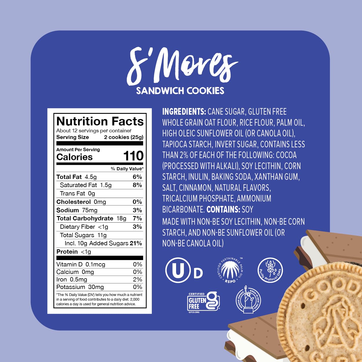 Goodie Girl, Smores Sandwich Cookies | Gluten Free | Peanut Free | Egg Free | Dairy Free | Kosher (10.6oz, Pack of 3)