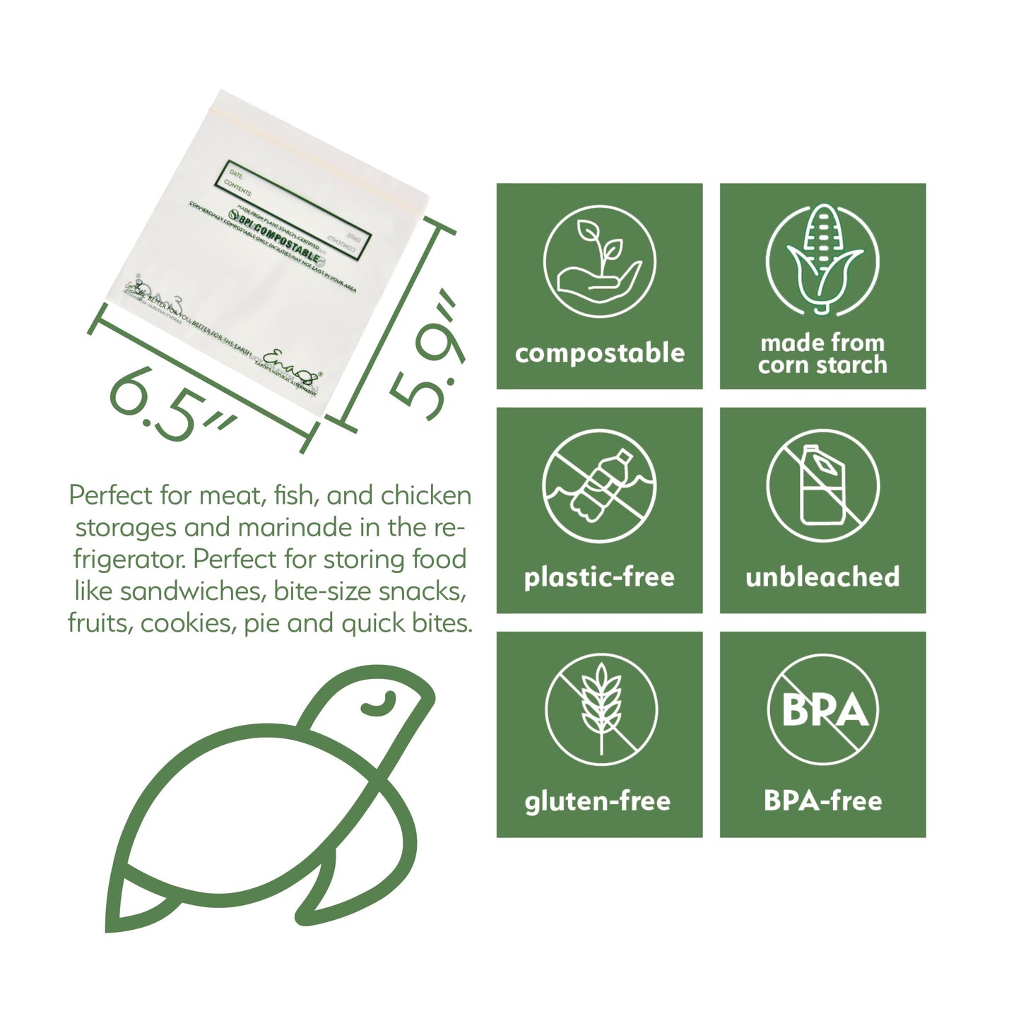 100% Compostable Food Storage Bags, Sandwich Size 150 Pack, Eco-Friendly Freezer Bags, Resealable, Heavy-Duty, Reusable, Leak Resistant, Off-White