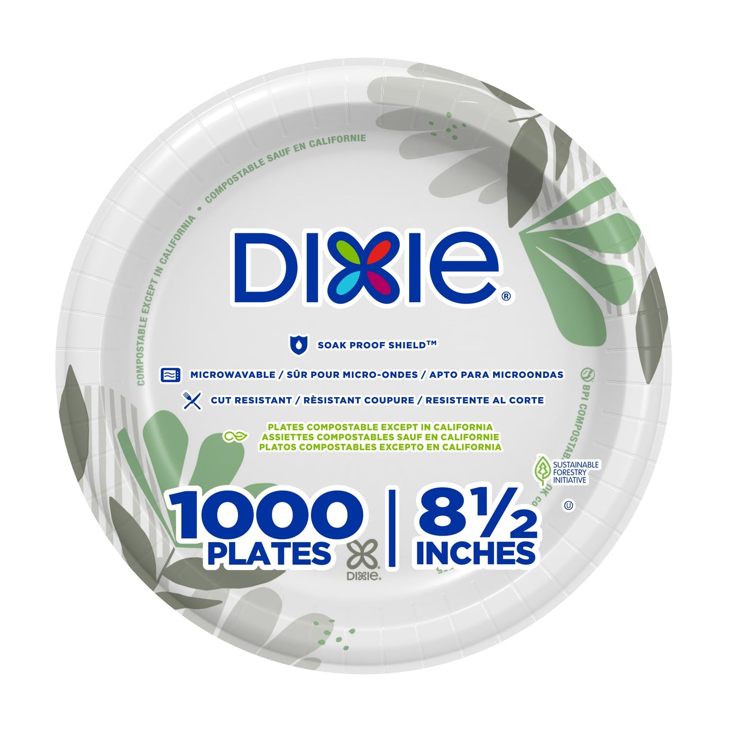 Dixie 8.5 Inch Medium-Weight Paper Plates By GP PRO, Pathways Botanical Design, 1000 Count (125 Disposable Plates Per Pack, 8 Packs Per Case), UX9PATH