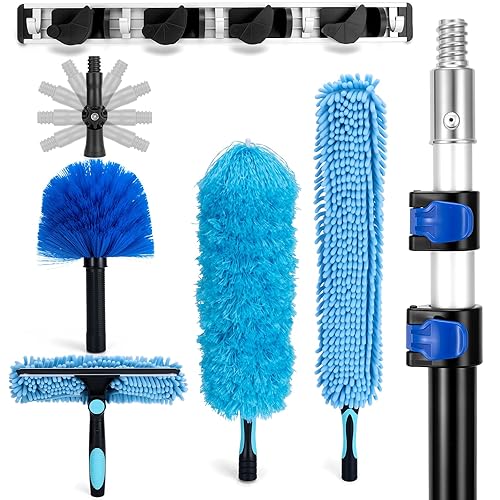 Cobweb Duster with Extension Pole, 20Ft Ceiling Fan Cleaner Duster, High Ceiling Duster Kit with 5-12Ft Telescoping Extension Pole, Long Handle Duster