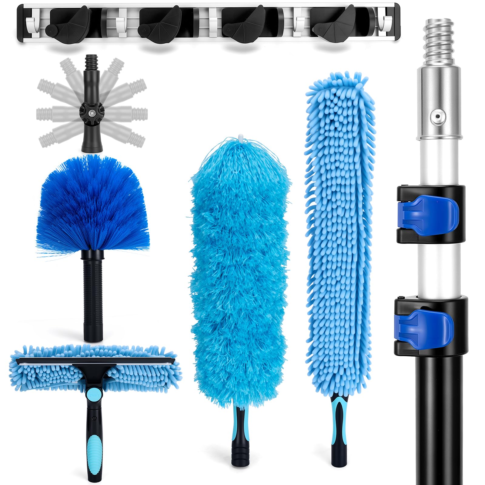 Cobweb Duster with Extension Pole, 20Ft Ceiling Fan Cleaner Duster, High Ceiling Duster Kit with 5-12Ft Telescoping Extension Pole, Long Handle Duster