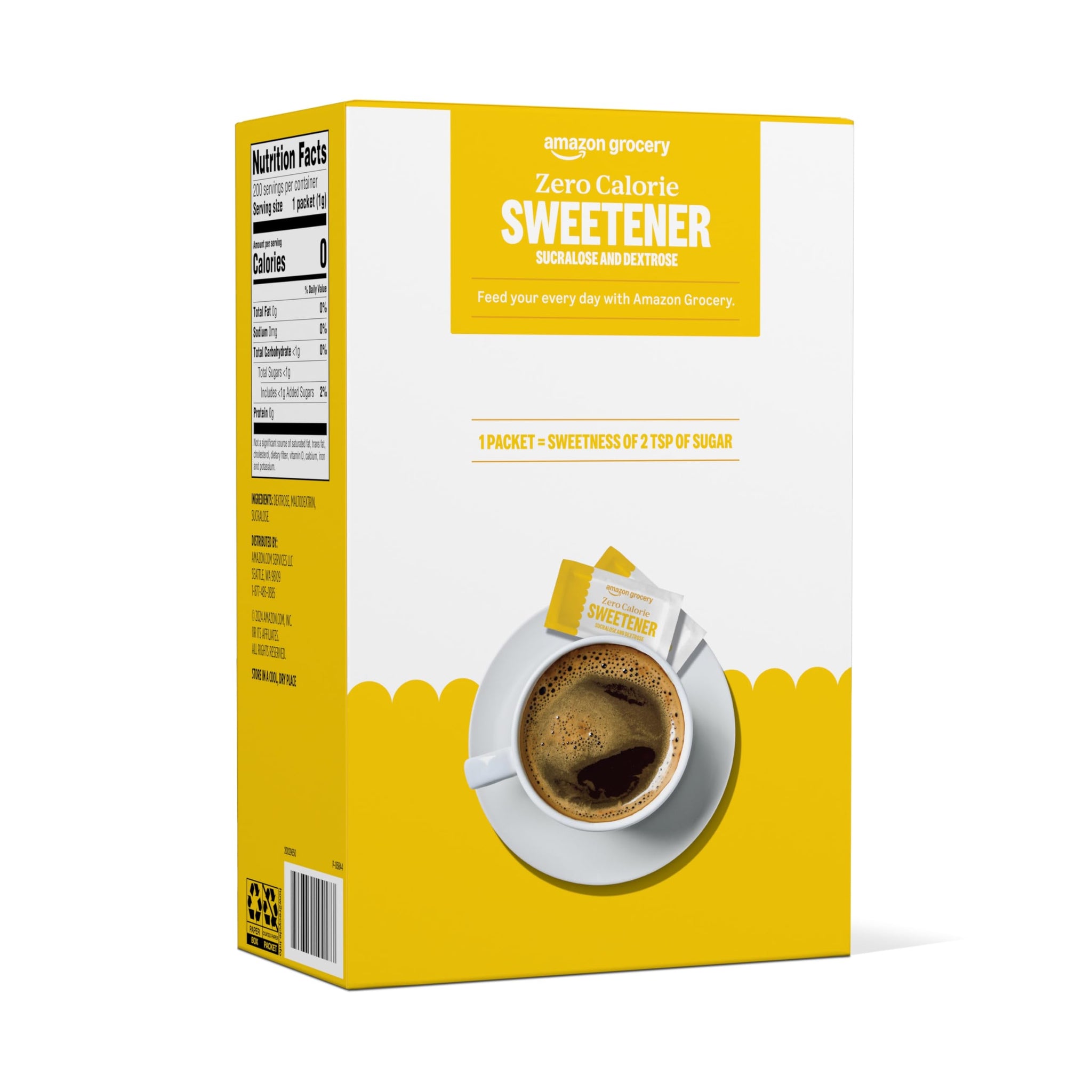 Amazon Grocery, Zero Calorie Sucralose and Dextrose Sweetener Packets, 250 Ct