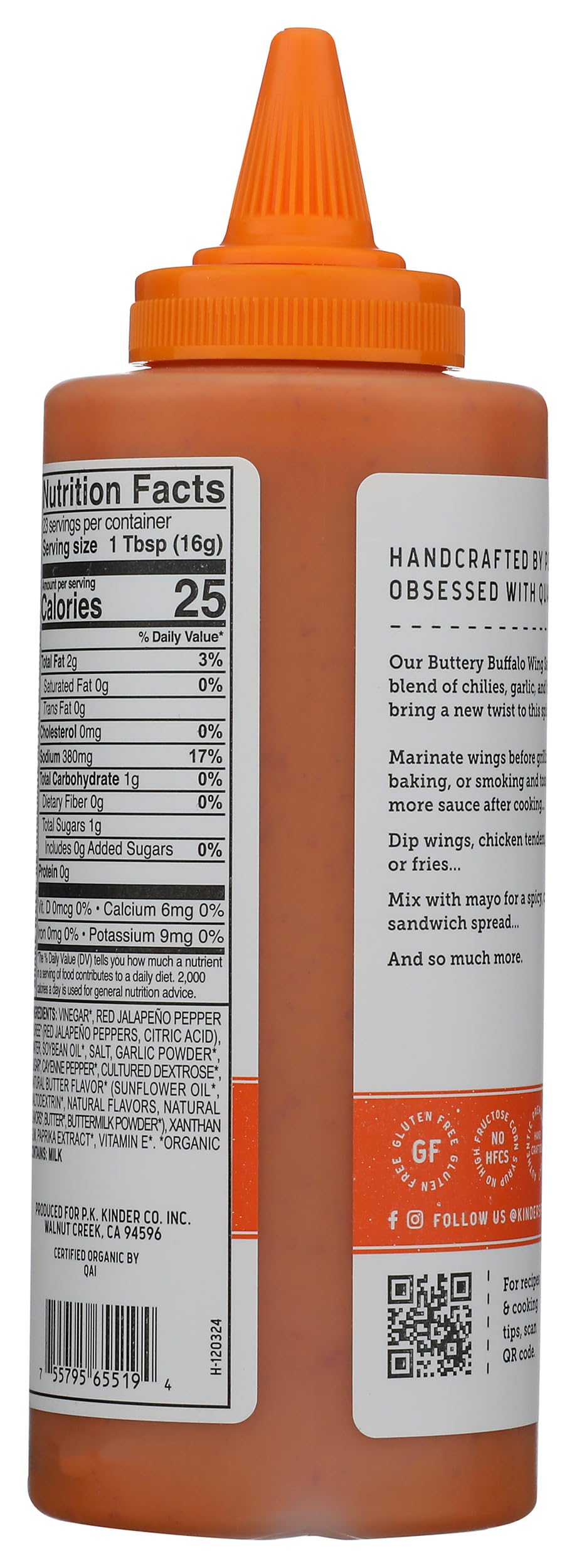 Kinders Organic Buttery Buffalo Wing Sauce, 13.4 OZ