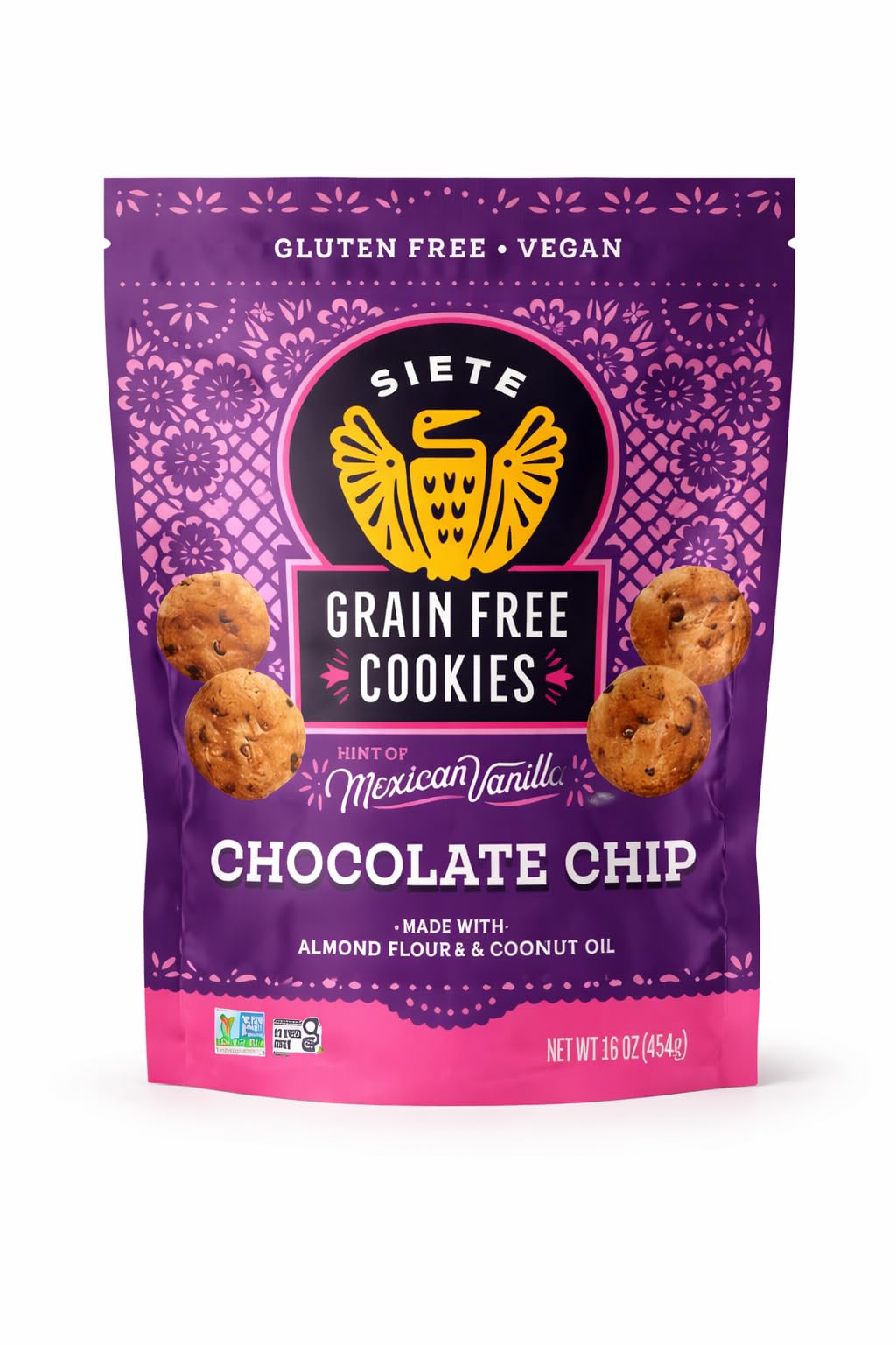 Siete Grain Free Cookies Mexican Vanilla Chocolate Chip - Gluten Free Vegan Cookies - Almond Flour Cookies with Coconut Oil - Dairy Free, Paleo