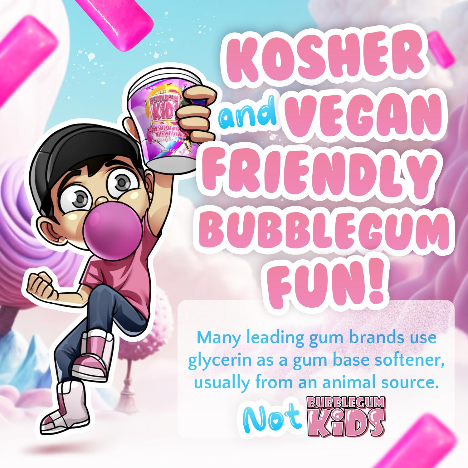 Bubblegum Kids Original Blend Sugar Free Gum | Classic Bubblegum Flavor, Sugarless Gum with Xylitol | Vegan, Low Calorie Candy for Kids & Adults |