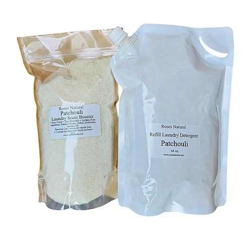 Patchouli Laundry Detergent and Scent Booster Bundle, 64 oz Each, Non-Toxic, Sulfate-Free, Eco-Friendly, Patchouli Essential Oil Scented, Made in the