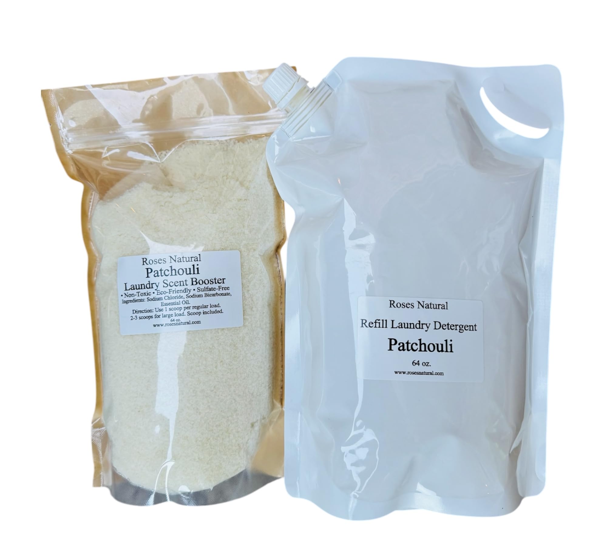 Patchouli Laundry Detergent and Scent Booster Bundle, 64 oz Each, Non-Toxic, Sulfate-Free, Eco-Friendly, Patchouli Essential Oil Scented, Made in the