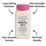 Roses Natural Carpet Deodorizer Powder - Holiday Pine, Long-Lasting Odor Eliminator, Plant-Based, Pet Friendly, 16 oz, Made in the USA