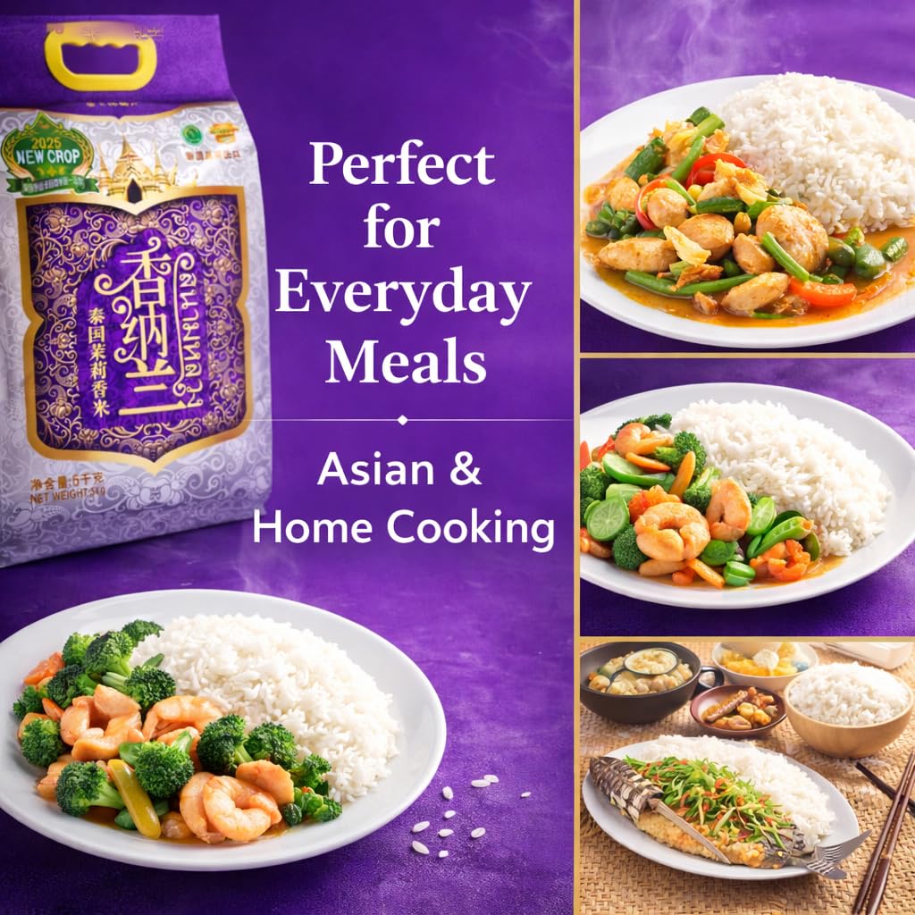 XIANG NA LAN Thai Jasmine Rice (Hom Mali) - Premium Fragrant Long Grain Rice from Thailand, Soft & Aromatic Texture, Ideal for Everyday Meals, Asian Cuisine & Family Cooking - 11 Pound