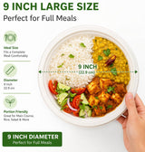 Compostable 9 Inch Heavy Duty Plates, 150 Count - Biodegradable Sugarcane Bagasse Disposable Plates, Soak Proof, Microwave & Freezer Safe, Eco