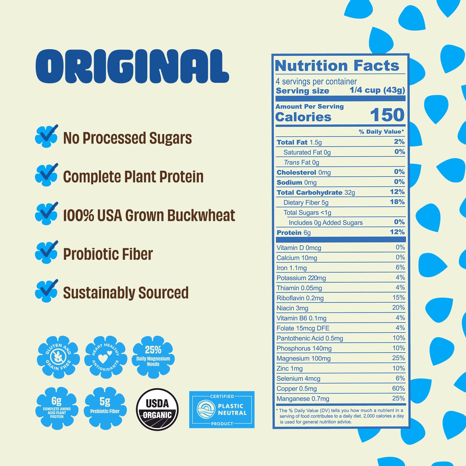 Lil Bucks Sprouted Regeneratively Grown Buckwheat Seeds- Paleo Cereal, Gluten-Free Granola, High in Protein, Low Sugar, Organic Superseed Crunch