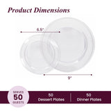 Aya's Cutlery Kingdom 100 Clear Plastic Plates for Party - Heavy Duty Disposable Set of 50 Dinner and 50 Dessert Plates - Elegant Plastic Disposable