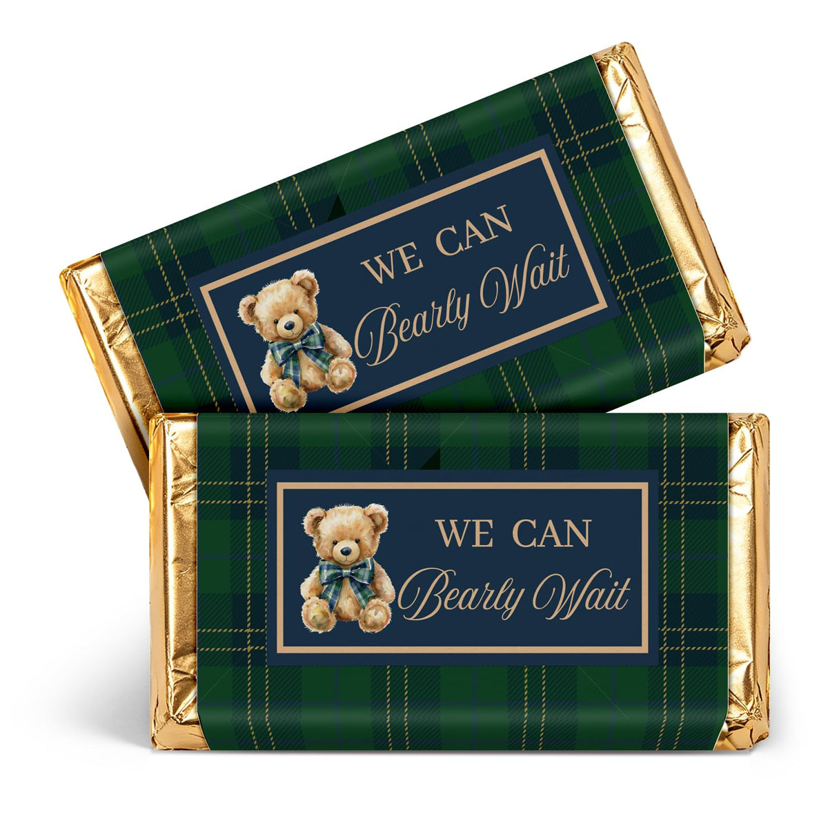 JarThenaAMCS 102Pcs Tartan Bear Candy Wrappers Baby Shower Chocolate Bar Wrappers We Can Bearly Wait Label Stickers for Gender Reveal Party Favors DIY