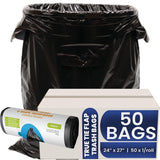 Melplas True Tie Flap (S-Cut) Trash Bags, 24×27 Inches, 0.85 Mil Thick, 50 Count - Flat Seal Bottom, 17 Gallon Capacity