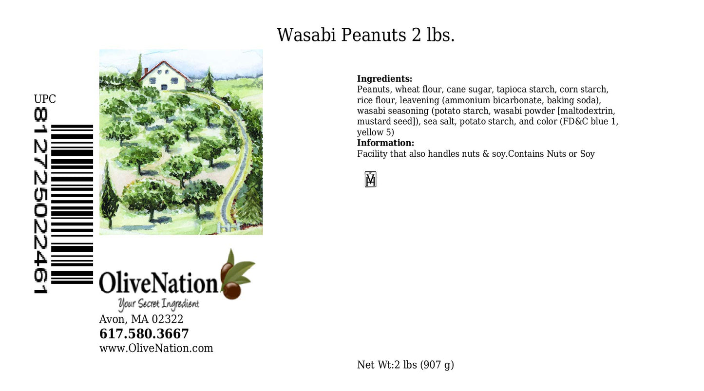 OliveNation Wasabi Coated Peanuts, Salty Crunchy Sweet and Spicy Snack, Non-GMO, Kosher, Vegan - 2 pounds