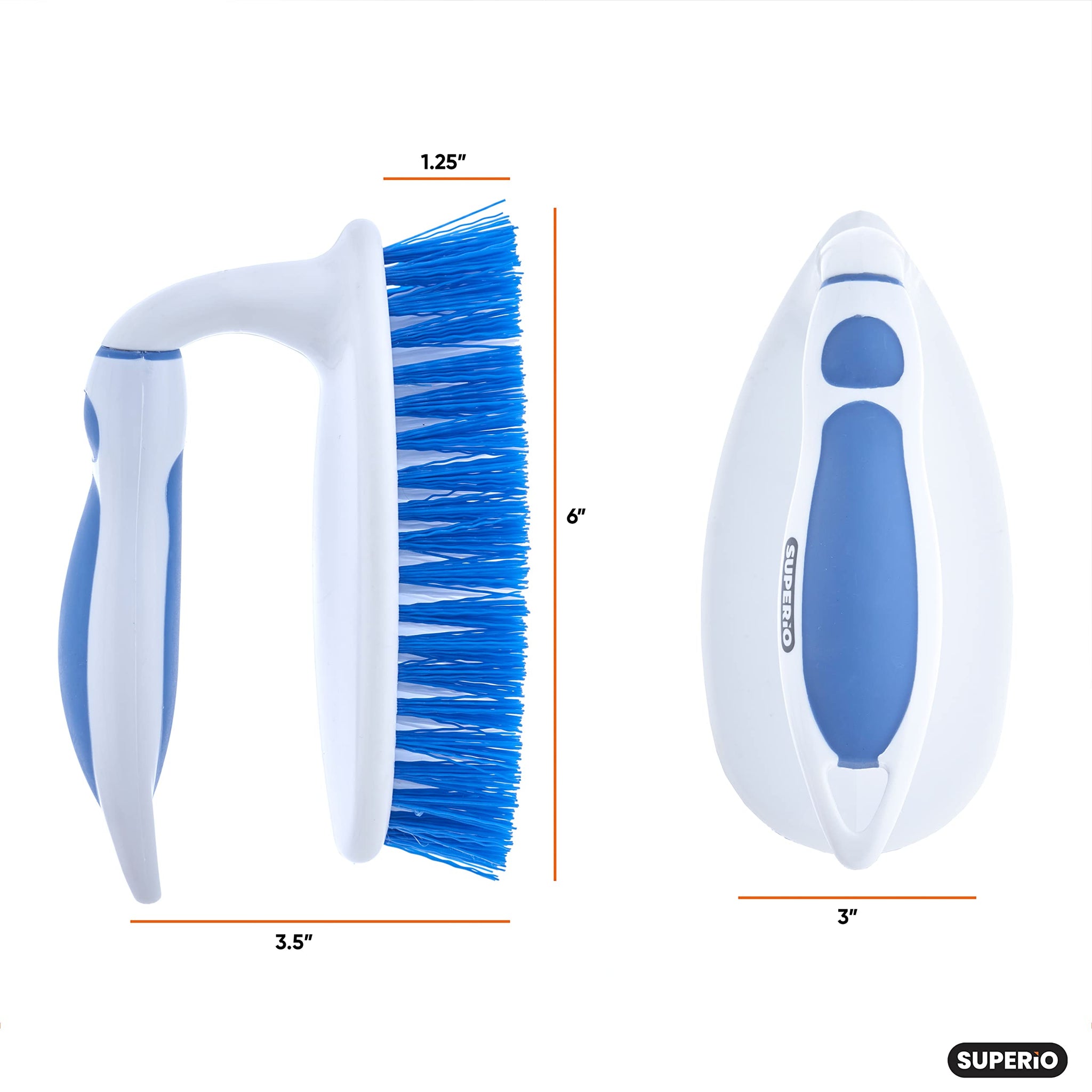 Superio Grout Brush, Dish Brush, Shower Scrubber Cleaning Brush, Stiff Bristles, Comfort Grip Handle, Blue Brush Cleaner for Kitchen, Bathroom