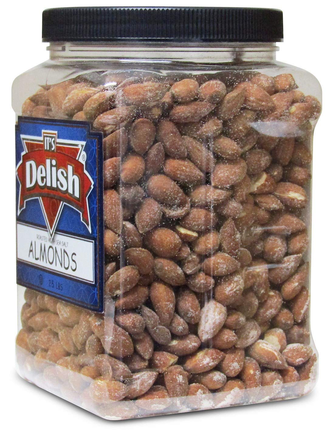 Roasted Salted Almonds by It’s Delish - 2.5 lbs Jumbo Reusable Container (Jar) - Kosher Snacking Almond Nuts with Sea Salt