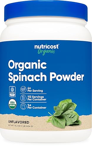Nutricost Organic Spinach Powder 1LB - Pure, Gluten Free, Non-GMO, Certified Organic