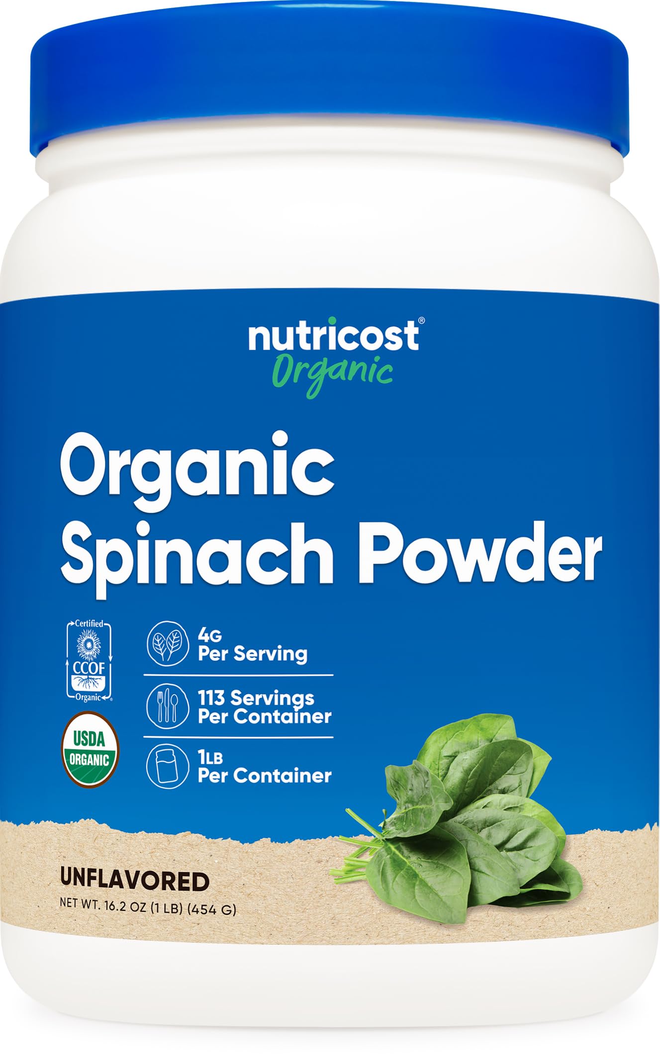 Nutricost Organic Spinach Powder 1LB - Pure, Gluten Free, Non-GMO, Certified Organic