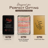 Mughe Gourmet Turkish Delight Candy Elegant Gift Tin Box - 1.65lb-750g - Halal Vegan Lokum Fruit Flavors Rose, Strawberry, Lemon, Orange, Mint - Gift