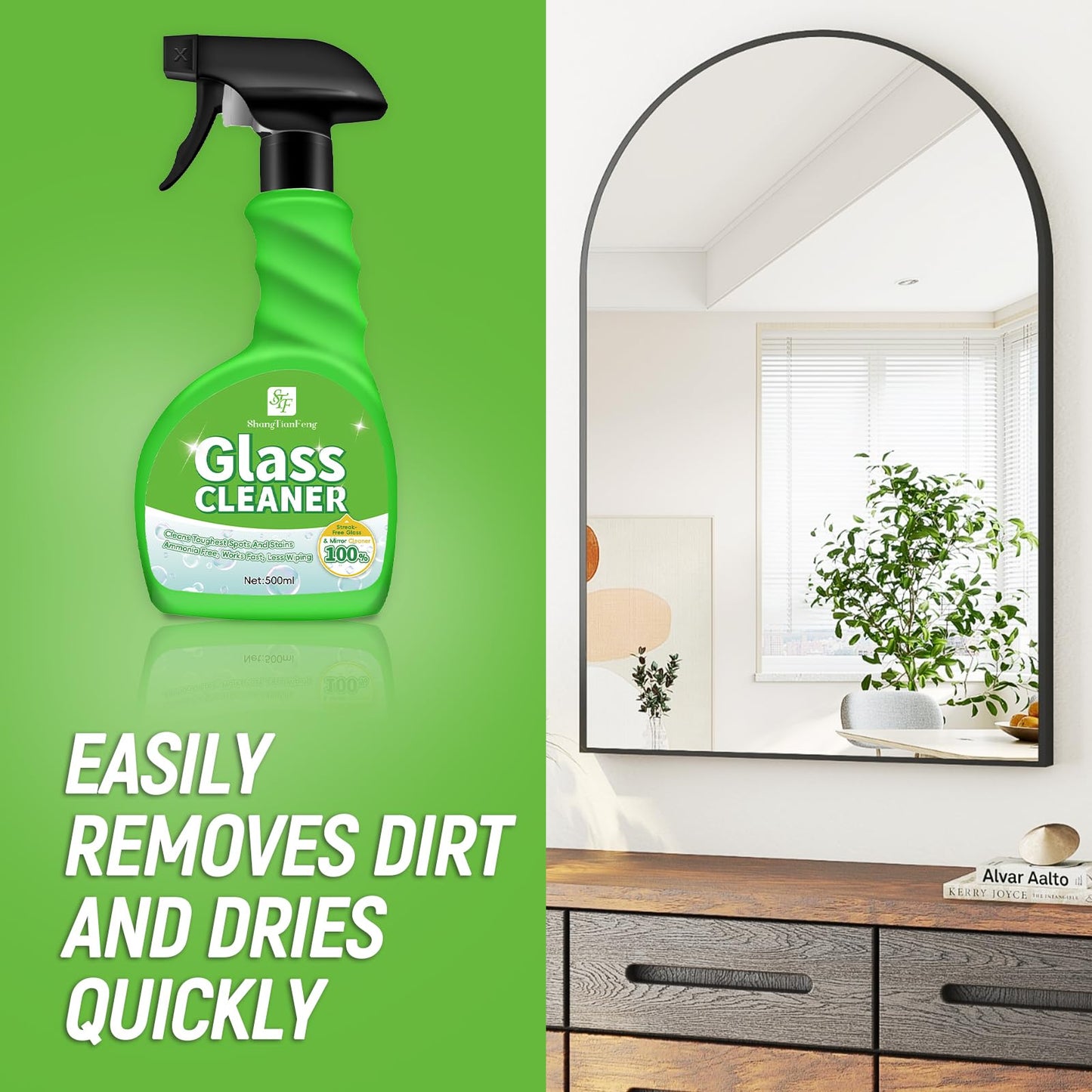 Glass Cleaner Spray,Window cleaner,Mirror cleaner- Streak-Free & Fast Drying Formula for Windows, Mirrors & Shower Doors | Ammonia-Free, 17oz (Pack