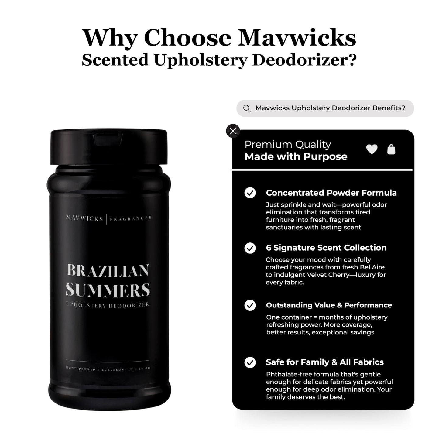 Mavwicks Fragrances - Upholstery Deodorizer (Brazilian Summers) 16 oz - Rug, Couch & Carpet Deodorizer - Vacuuming Powder, Pet Safe Carpet Freshener