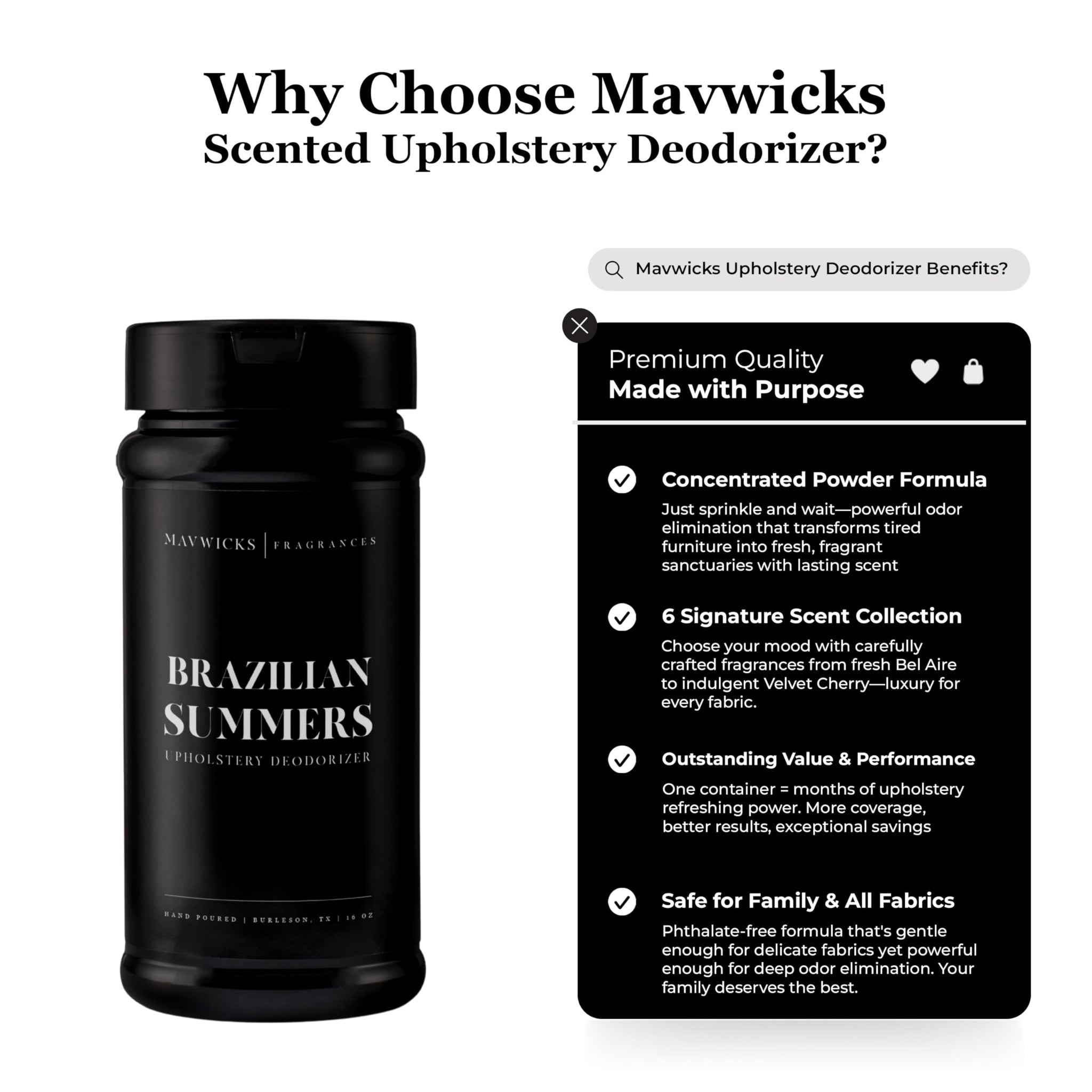 Mavwicks Fragrances - Upholstery Deodorizer (Brazilian Summers) 16 oz - Rug, Couch & Carpet Deodorizer - Vacuuming Powder, Pet Safe Carpet Freshener