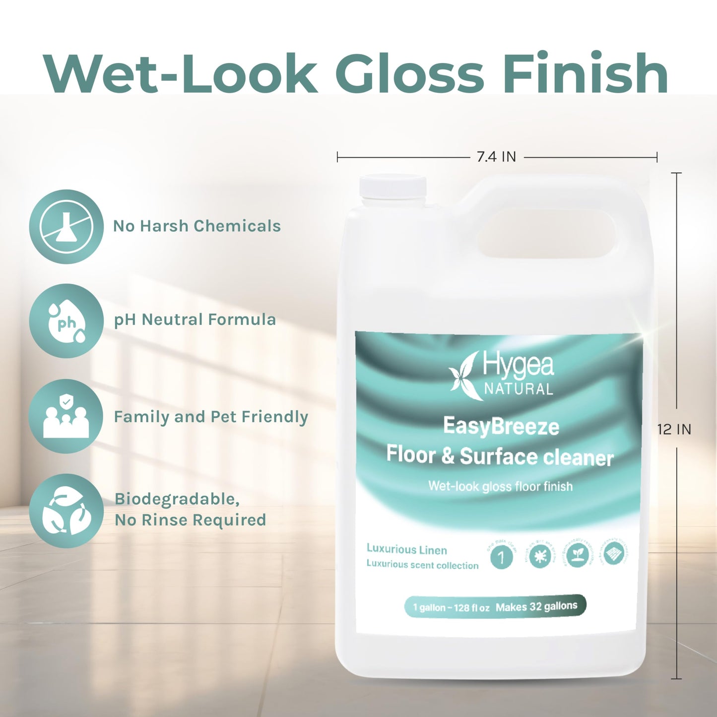Hygea Natural EasyBreeze pH Neutral All-Purpose Surface Cleaner - Freshly Scented Floor Cleaner with Wet-Look Gloss Finish - Tough on Dirt & Grease