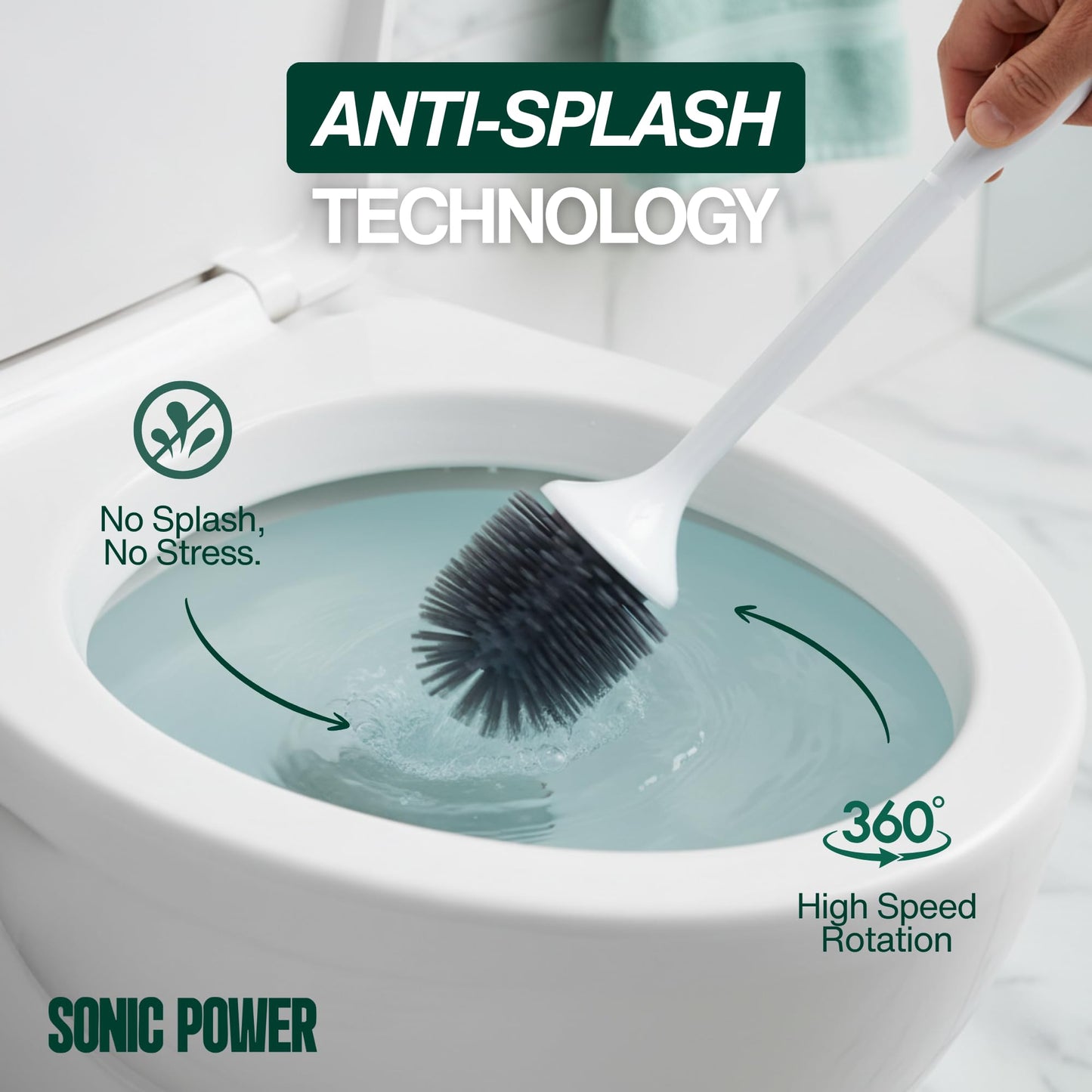 Electric Toilet Brush & Scrubber - Self Cleaning Silicone Toilet Bowl Brush with UVC Light, Rechargeable Wireless Spinning Toilet Brush & Holder Set