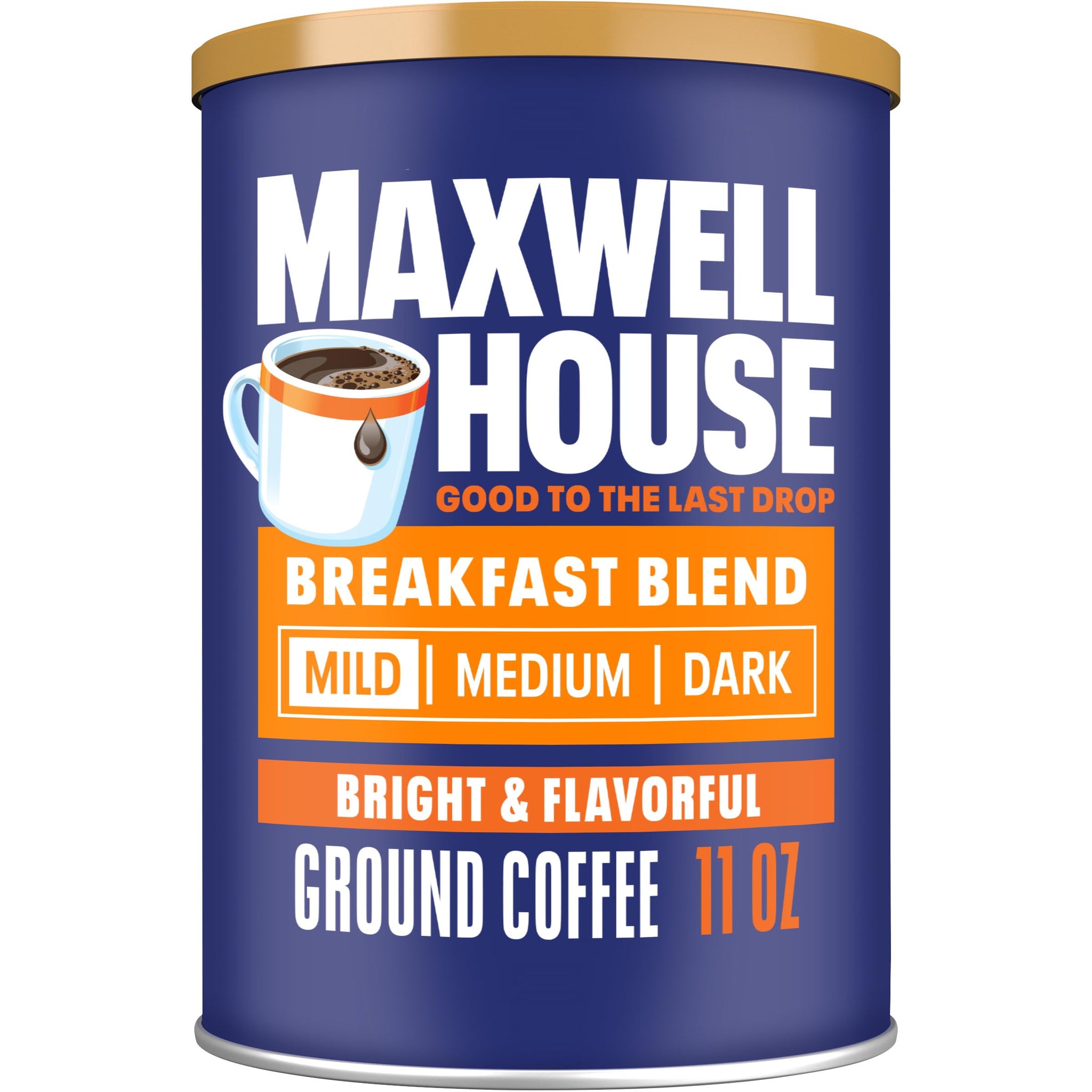 Maxwell House Breakfast Blend Ground Coffee, Light Roast, 11 Ounce Canister