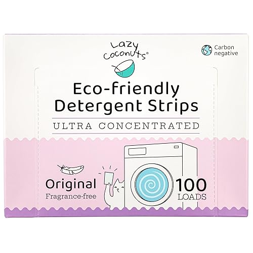 LAZY COCONUTS Eco Friendly, Plant Powered Laundry Detergent Strips - 100 Loads - Fragrance Free, Unscented, Ultra Concentrated, Earth Friendly No