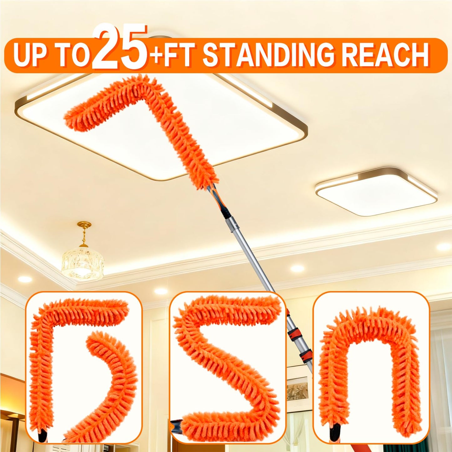 20FT High Reach Duster Cleaning Kit with 5-13 FTExtension Pole, High Ceiling Fan Cleaner Duster Tool for Fan Blades, Extendable Reusable Cobweb