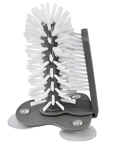 HOME-X Glass Cleaning Brush, Sink Attachment, Bartender Glass Cleaning Brush Set, Easy Glassware Cleaning - Grey & White - 7 ¼” L x 4 ½” W x 4 ¾” H