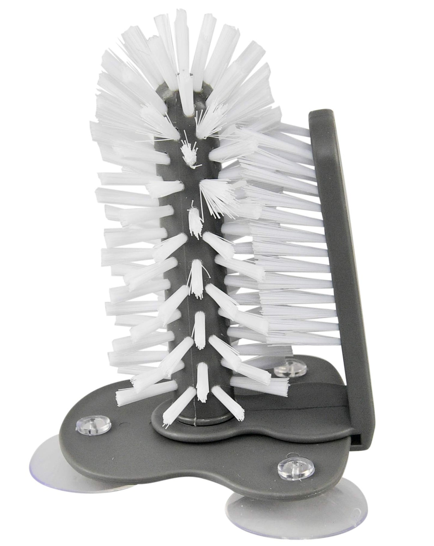 HOME-X Glass Cleaning Brush, Sink Attachment, Bartender Glass Cleaning Brush Set, Easy Glassware Cleaning - Grey & White - 7 ¼” L x 4 ½” W x 4 ¾” H