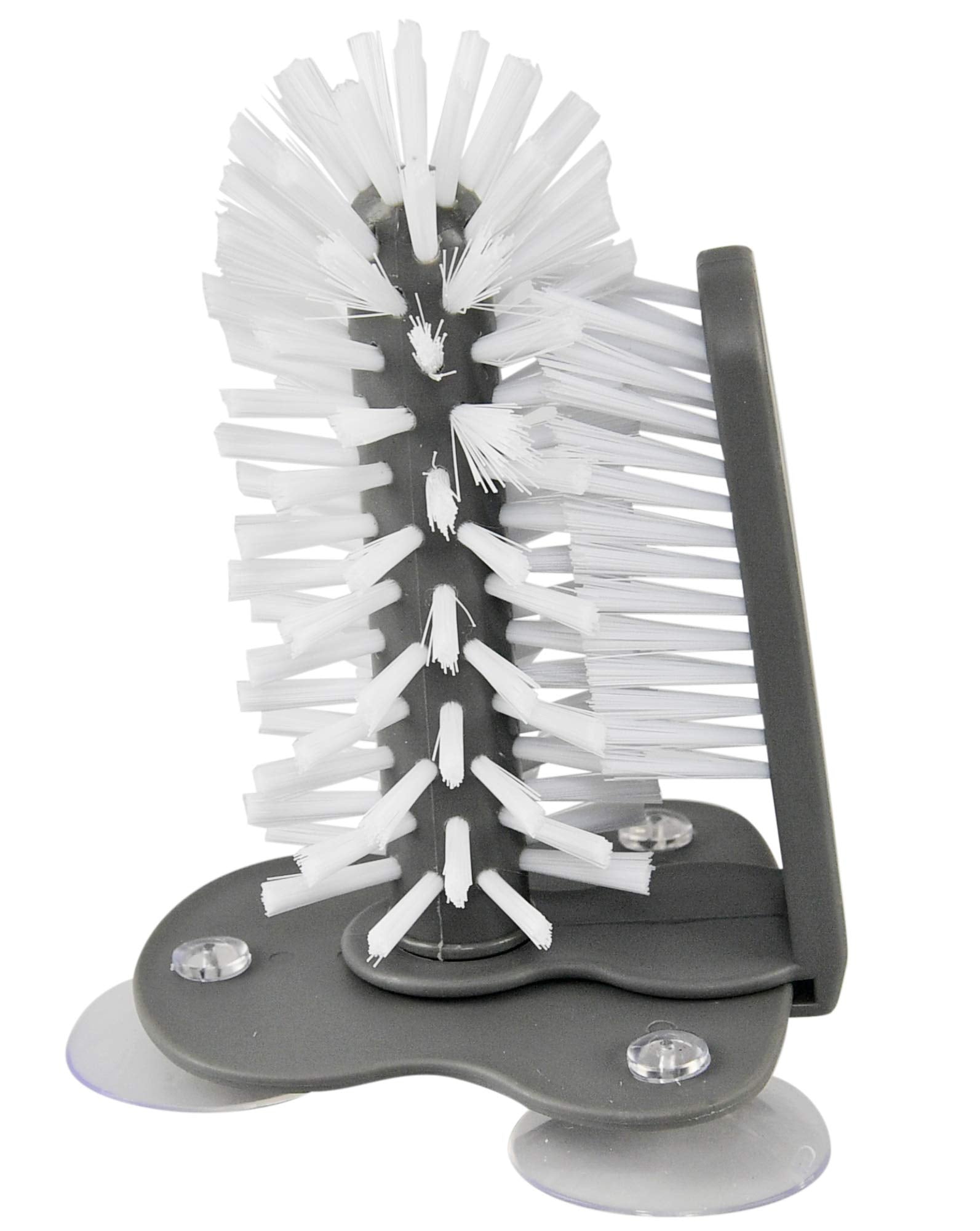 HOME-X Glass Cleaning Brush, Sink Attachment, Bartender Glass Cleaning Brush Set, Easy Glassware Cleaning - Grey & White - 7 ¼” L x 4 ½” W x 4 ¾” H