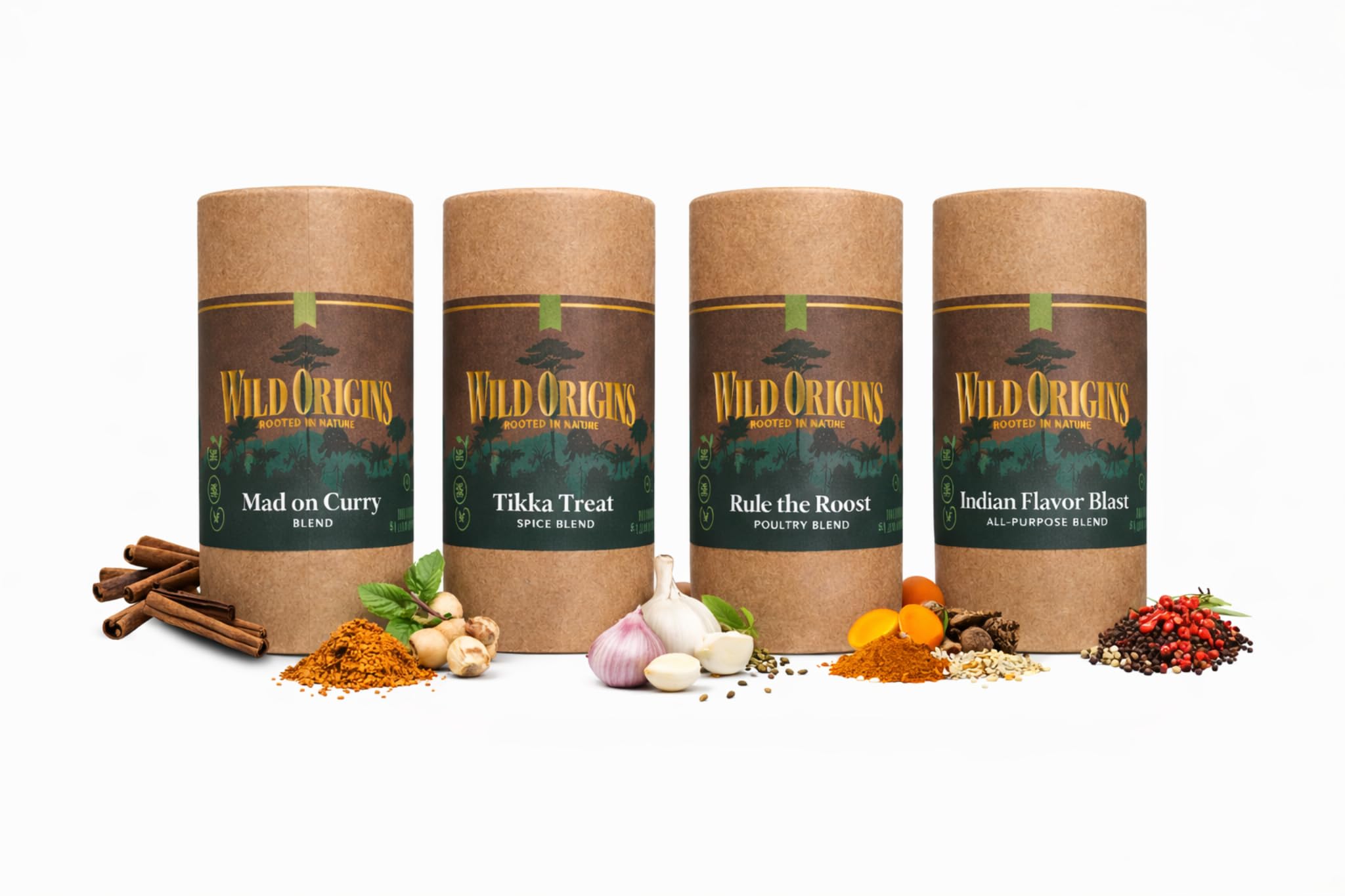 Wild Origins Gourmet Indian Spice Collection - Pack of 4 | Non GMO | Premium Spice Blends | Bold Authentic Flavors | Authentic Ingredients | Gift Set