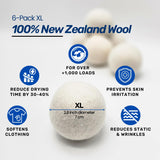 Magnetic Dryer Ball Holder Plus 6 XL Wool Dryer Balls from New Zealand Wool- Laundry Dryer Balls Storage Containers: Easy Install Without Tools