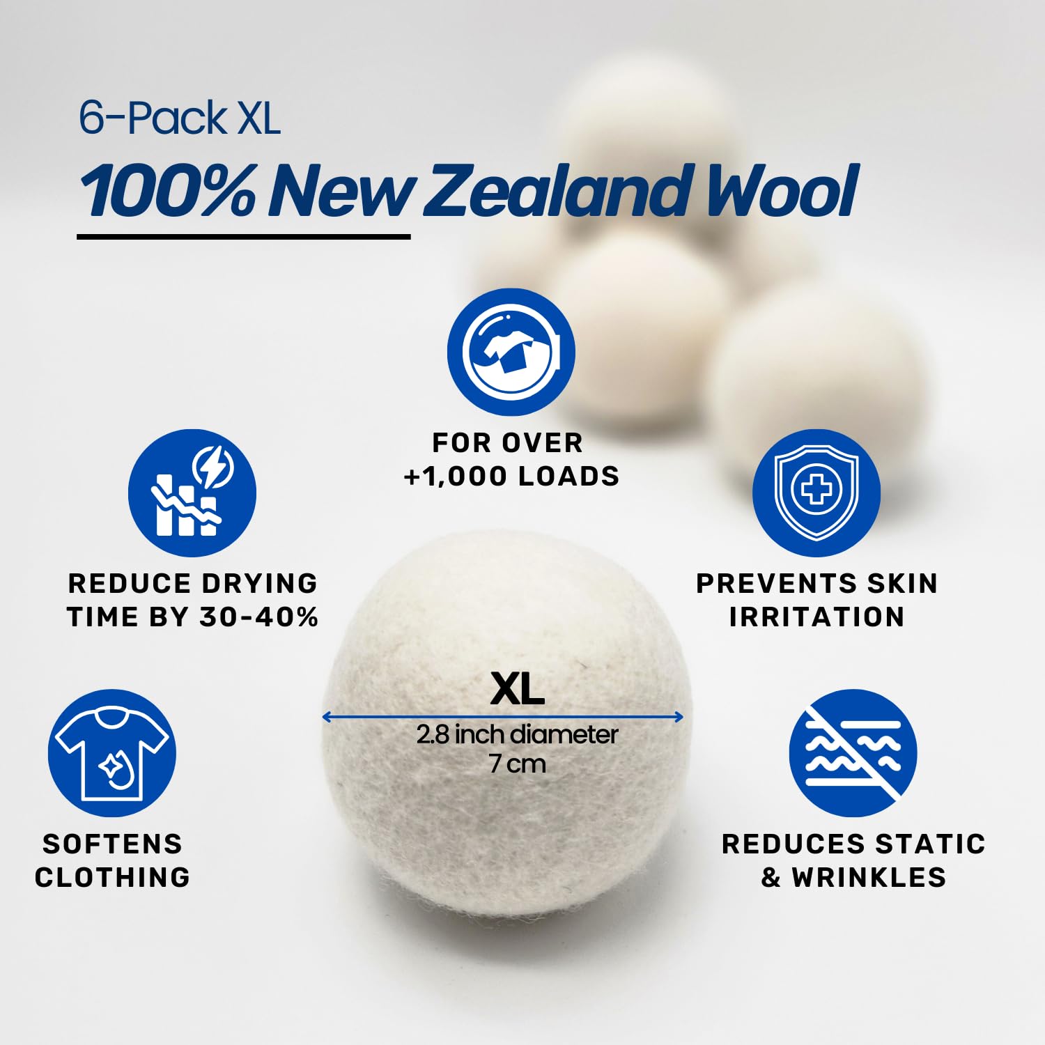 Magnetic Dryer Ball Holder Plus 6 XL Wool Dryer Balls from New Zealand Wool- Laundry Dryer Balls Storage Containers: Easy Install Without Tools