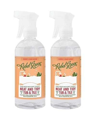 Rebel Green Neat and Tidy Tub & Tile Bathroom Cleaner Spray - Chamomile Orange Blossom Scent - Plant-Based Formula for Showers, Sinks, Tubs, Toilets