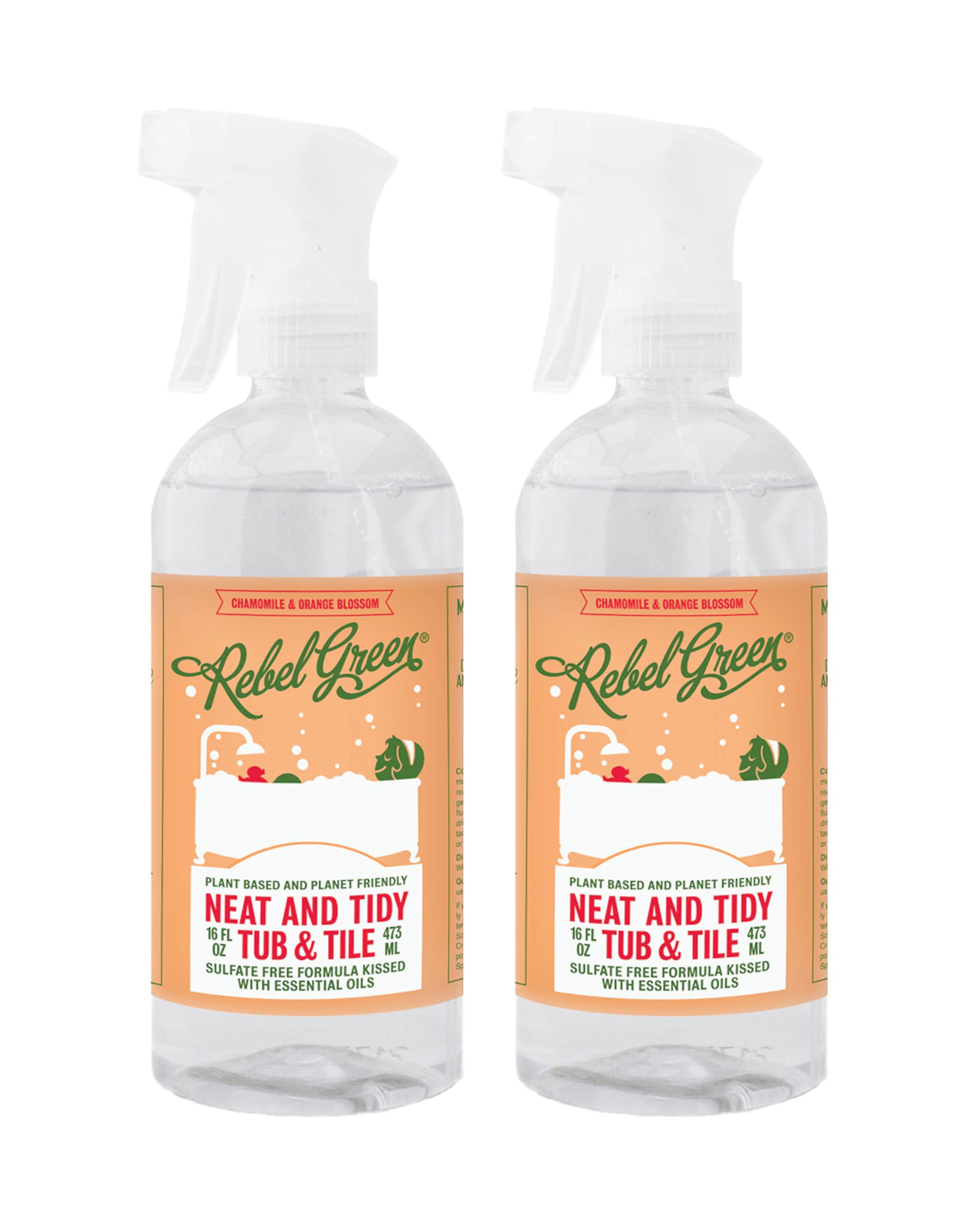 Rebel Green Neat and Tidy Tub & Tile Bathroom Cleaner Spray - Chamomile Orange Blossom Scent - Plant-Based Formula for Showers, Sinks, Tubs, Toilets