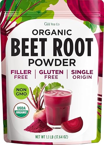 Gya Tea Co Organic Beet Root Powder 1.1 lb (17.64 oz) for Smoothies, Baking & Juice - Raw Beetroot Superfood & Natural Red Food Coloring for Energy