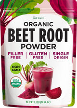 Gya Tea Co Organic Beet Root Powder 1.1 lb (17.64 oz) for Smoothies, Baking & Juice - Raw Beetroot Superfood & Natural Red Food Coloring for Energy