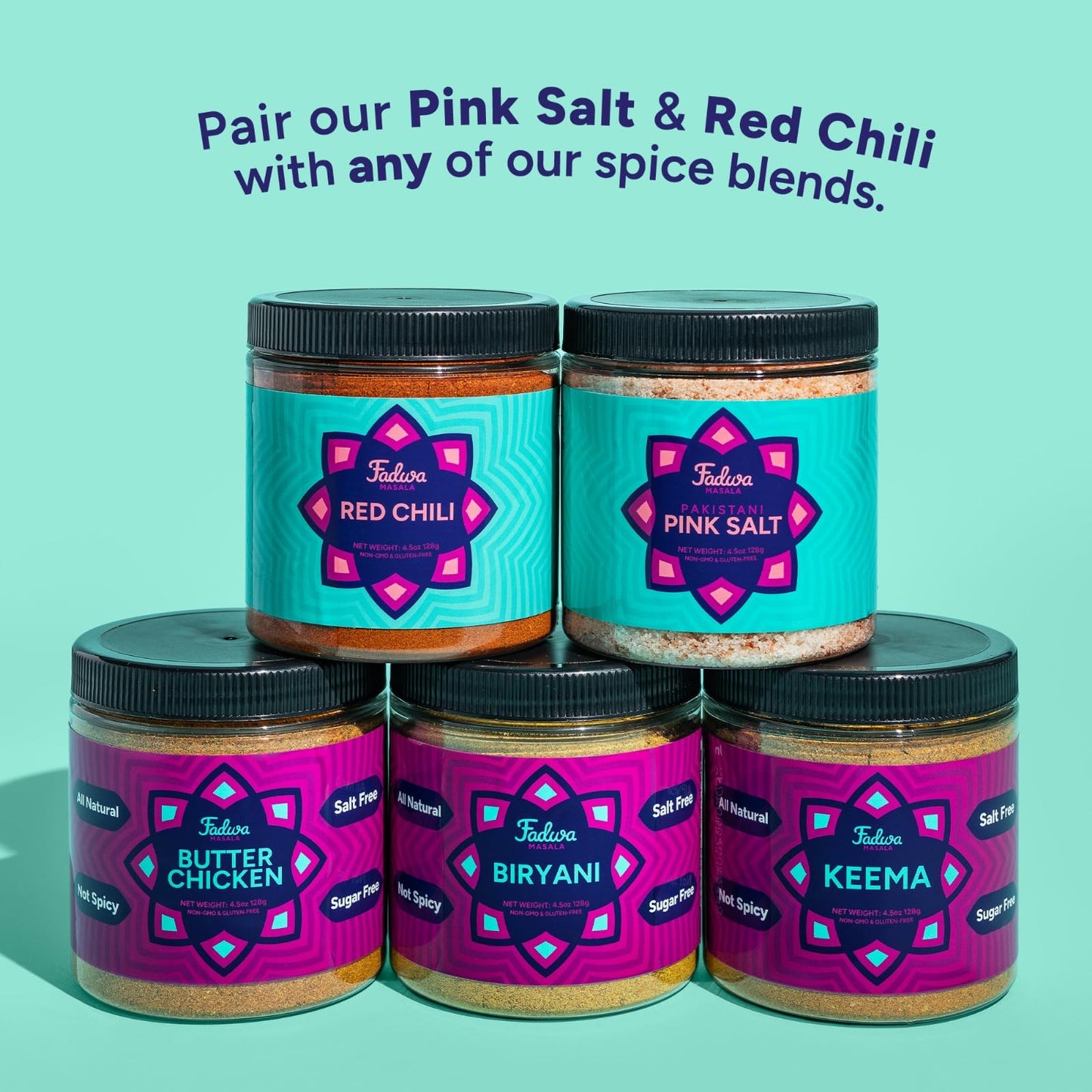 Fadwa Masala Mild Red Chili Powder - 4.5 oz Jar, Salt & Sugar Free, Non-Spicy Authentic Desi Spices for Pakistani & Indian Cooking - No Artificial