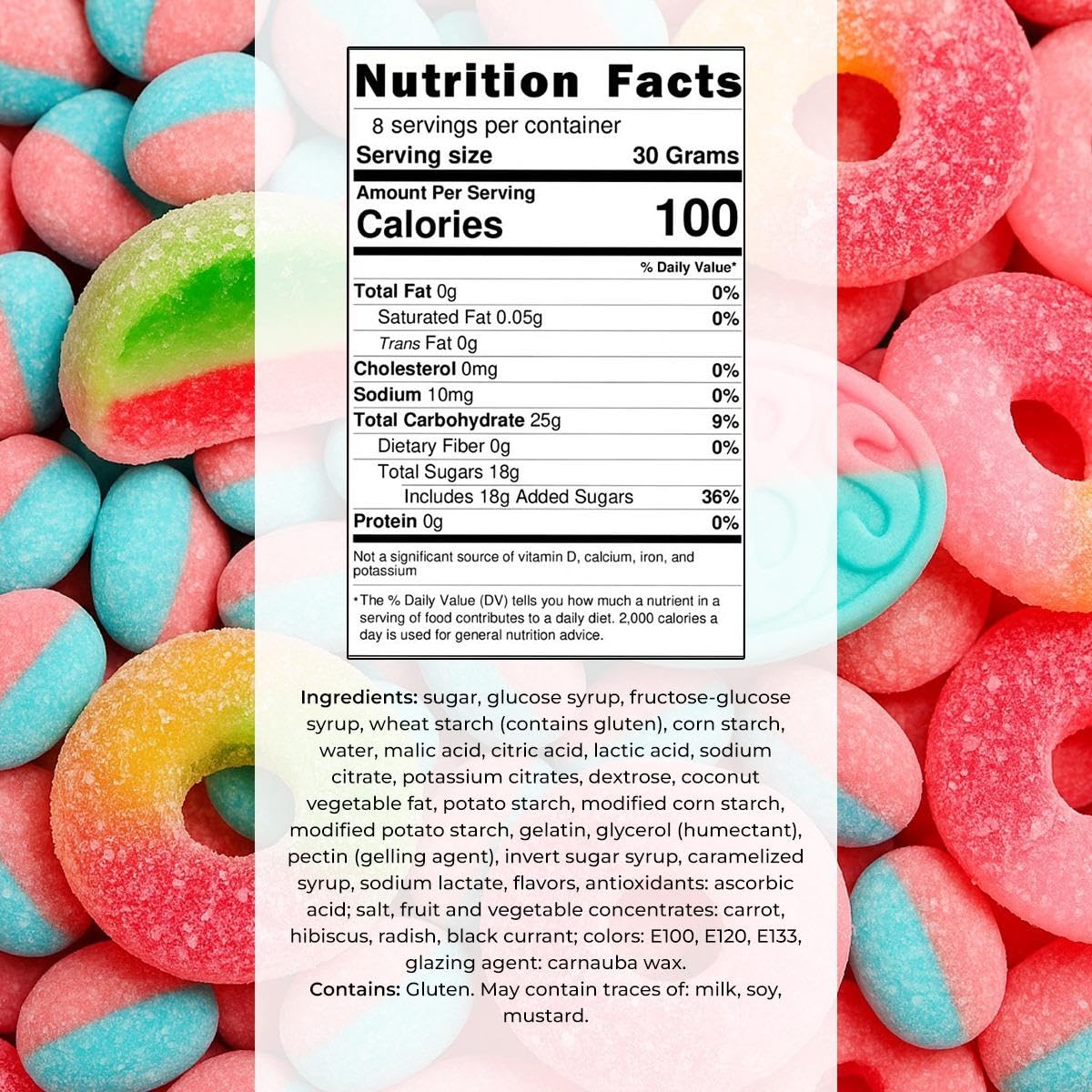 Susa Candy Swedish Candy (.5 lbs) Sweet and Sour Mix - Ovals & Skulls, Melon Booms, Ring, Fizzy Balls, Cola Pacifiers, Hand Packed in Sweden