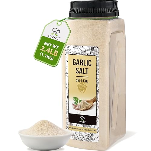 Soeos Garlic Salt 38.8 Ounce(1.1 kg), Bulk Garlic Salt Seasoning, Non GMO, Ideal for Adding Flavor to Soups, Breads, Vegetables, Meats and More
