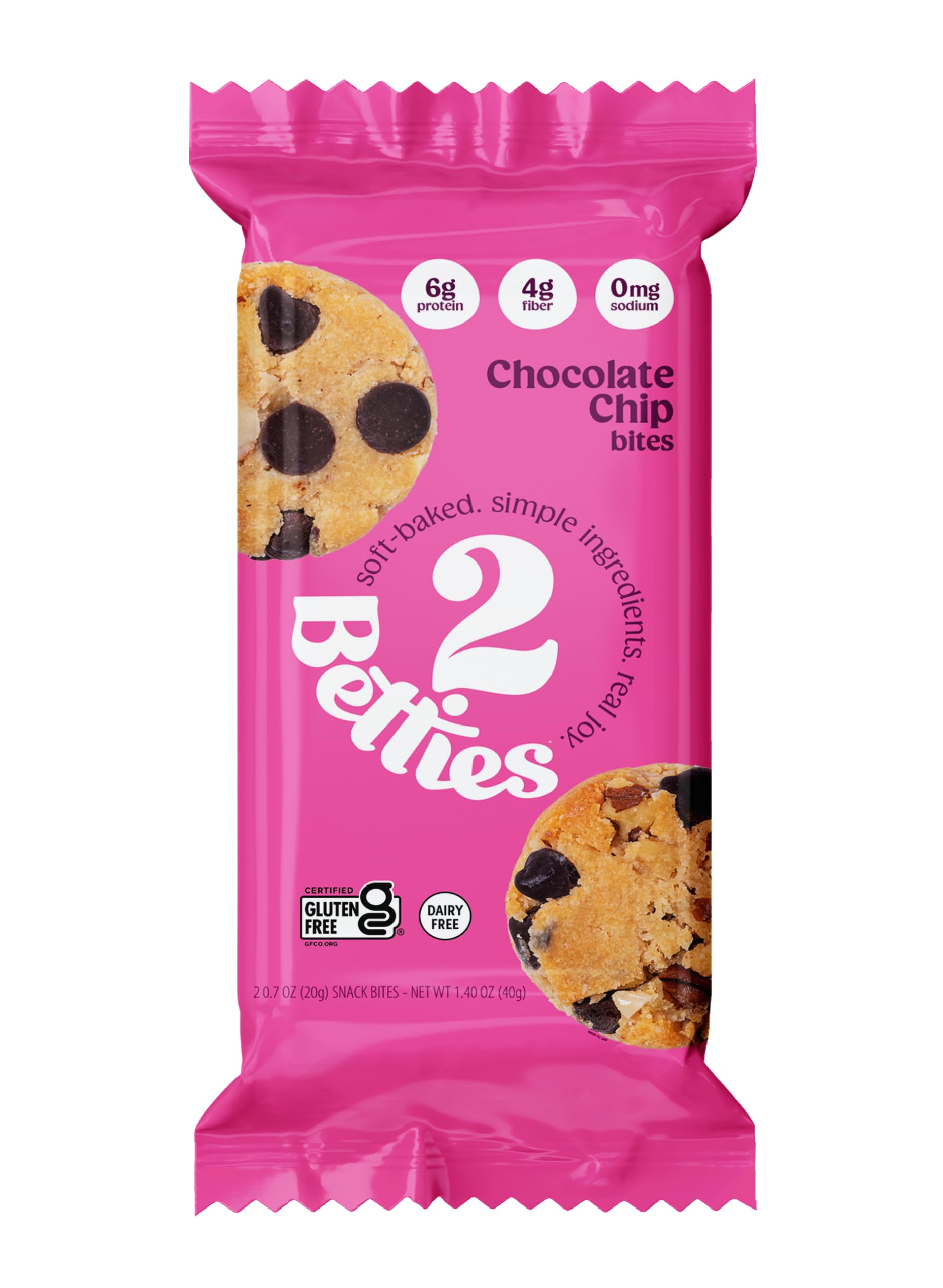2Betties Chocolate Chip Cookie Snack Bites - Gluten Free Snacks Individually Wrapped, Non-GMO, No Seed Oils, Dairy Free - Almond Flour Cookies
