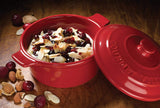 Gourmet du Village, Red Ceramic Brie Baker with Handles Gift Set with Cranberry Almond Topping