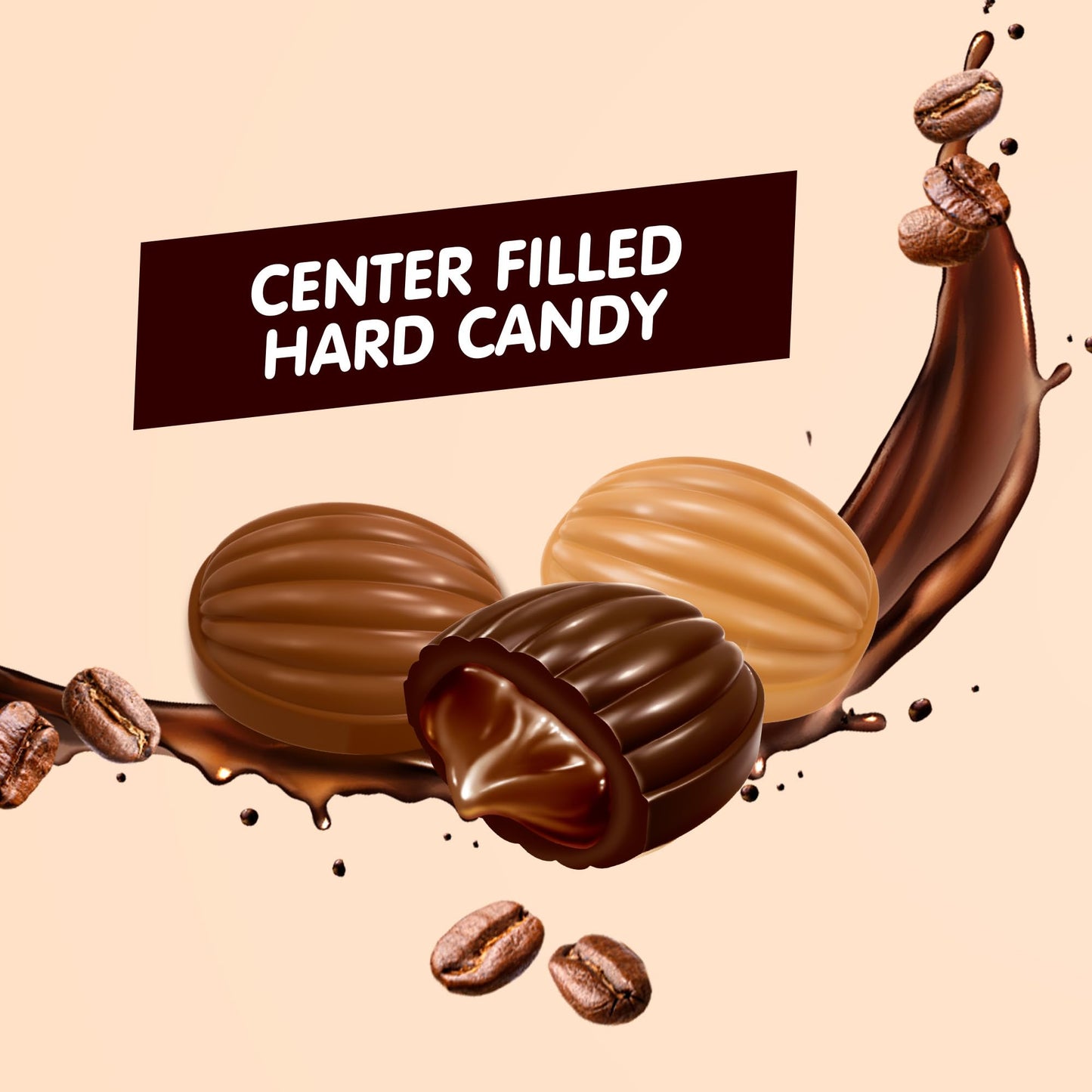 Candy Break Coffee Drops, Center-Filled Hard Candy | Espresso, Macchiato & Cappuccino Flavors | Individually Wrapped Caffeinated Candy | 2.2 lb Bulk