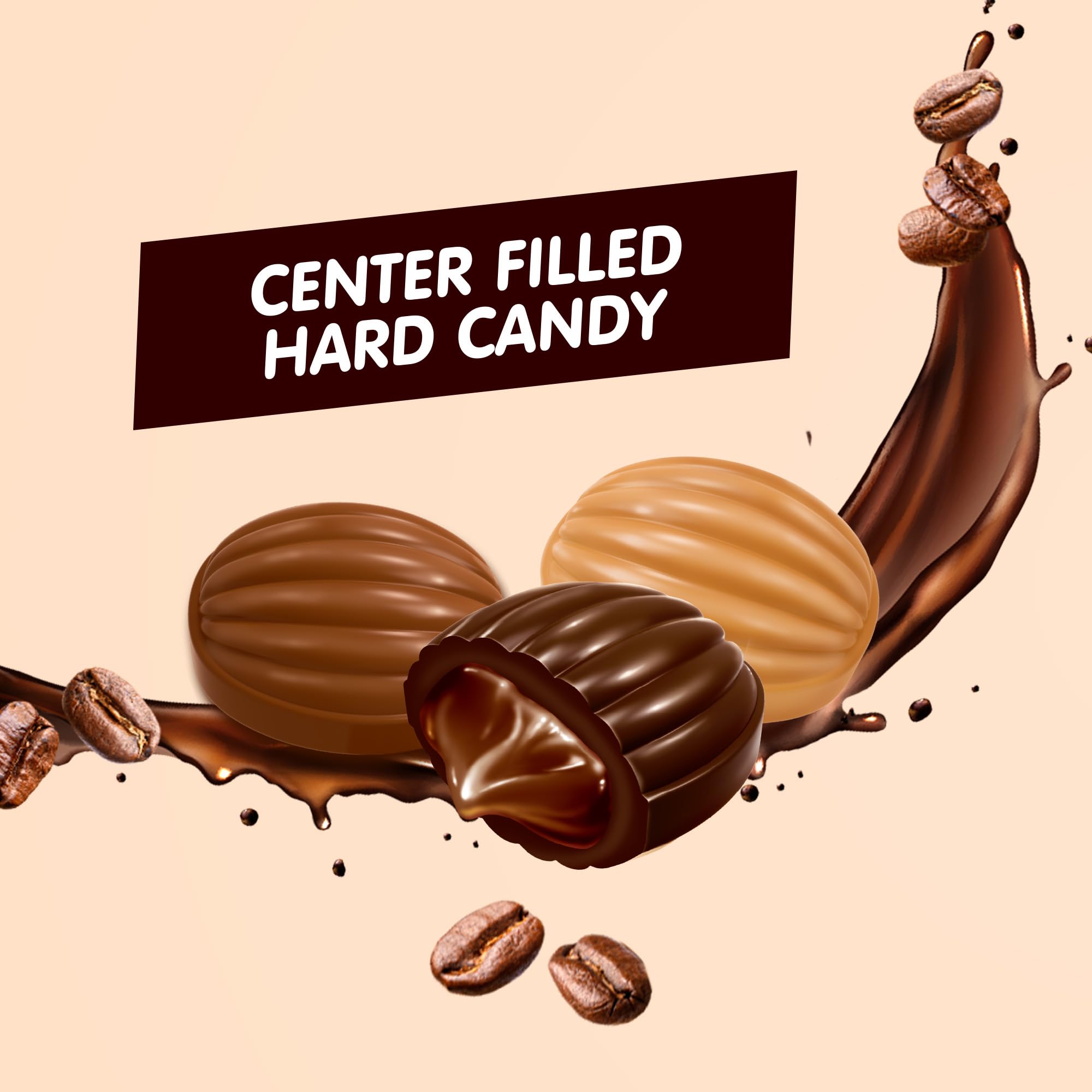 Candy Break Coffee Drops, Center-Filled Hard Candy | Espresso, Macchiato & Cappuccino Flavors | Individually Wrapped Caffeinated Candy | 2.2 lb Bulk